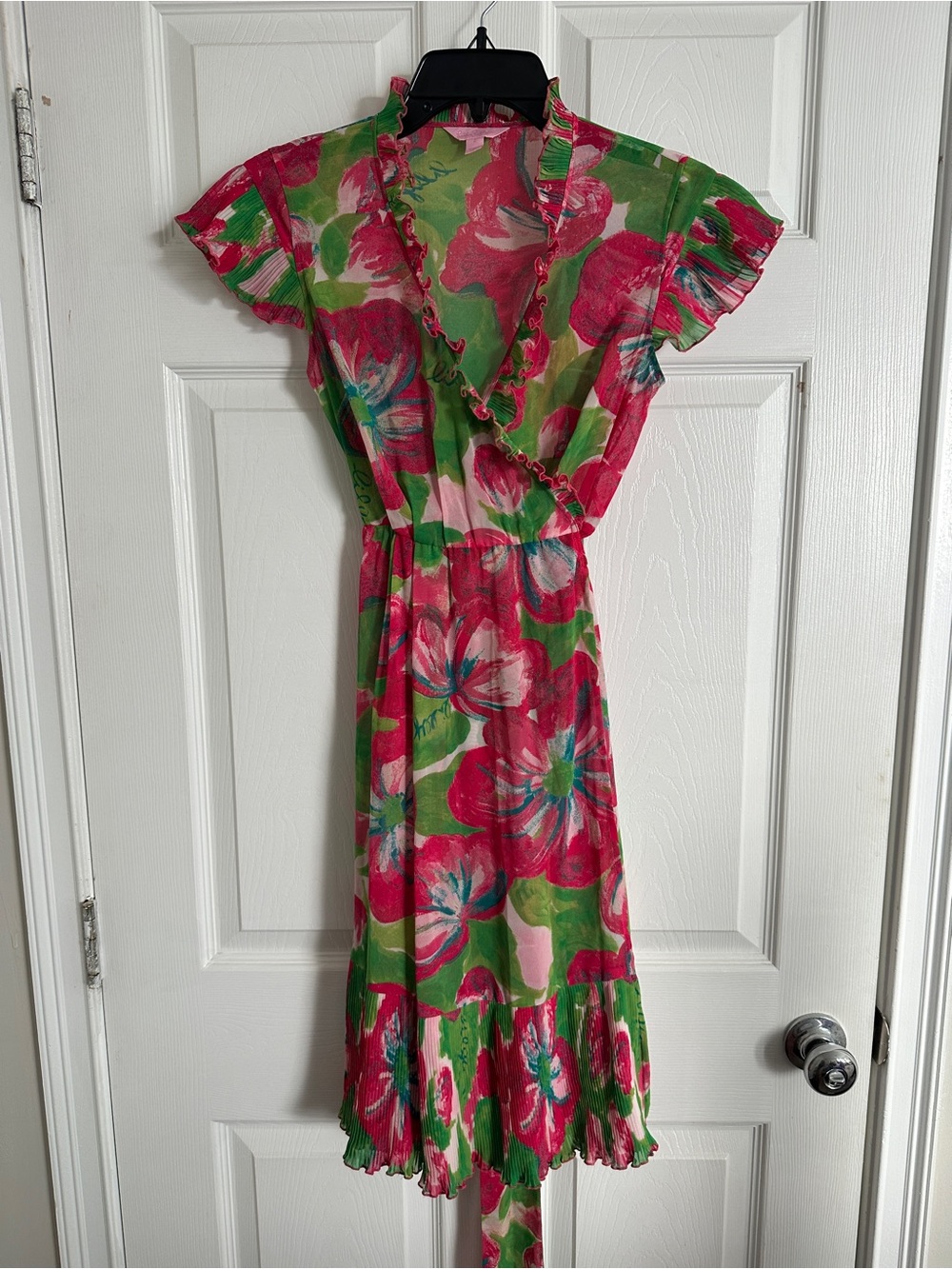 Lilly Pulitzer Pink & Green Floral Mini Wrap Dress